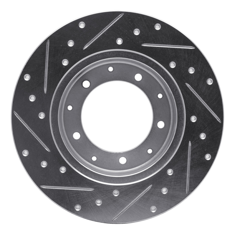 Land Rover Defender Brake Rotor (1) - Rear Right - R1 Concepts - Drilled & Slotted - Silver - `74-`16